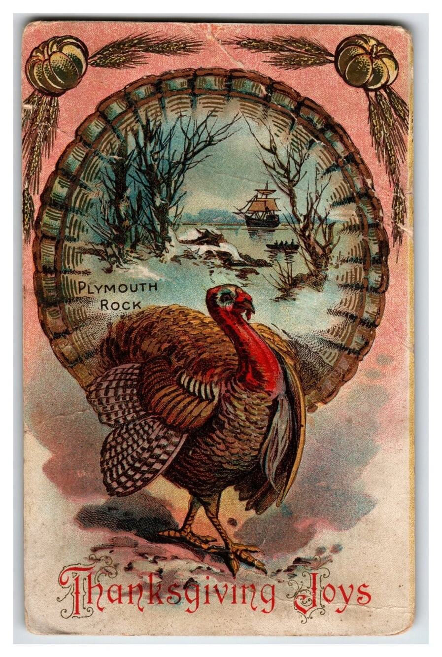 Vintage Thanksgiving Turkey Plymouth Rock Mayflower Ship Postcard S. 501-A